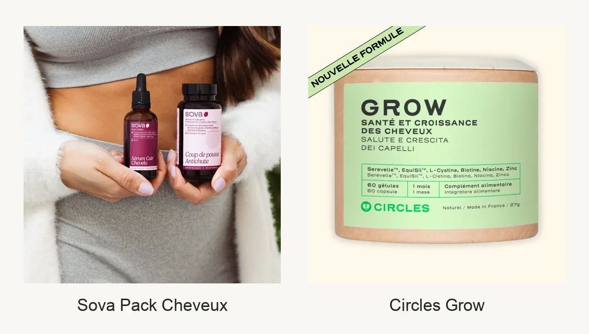 Comparatif visuel SOVA Pack Cheveux et Circles Grow