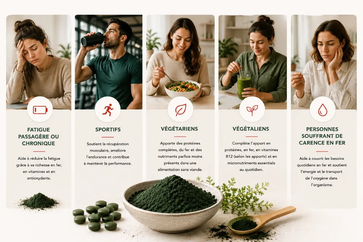 Pour qui la spiruline est utile : fatigue, sportifs, végétariens et carence en fer
