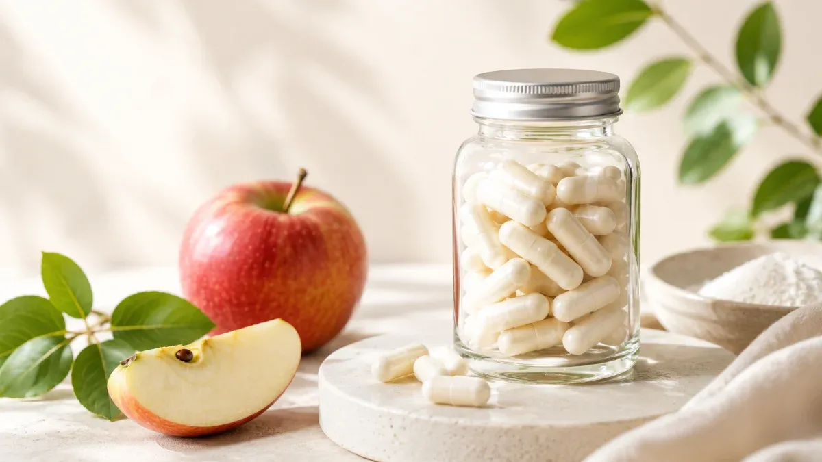 Gelules de malate de magnesium avec des pommes vertes, source naturelle d'acide malique