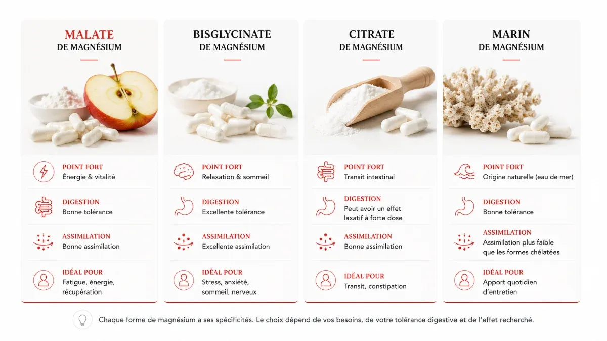 Complements alimentaires de malate de magnesium avec les associations utiles a la vitamine B6 et la taurine
