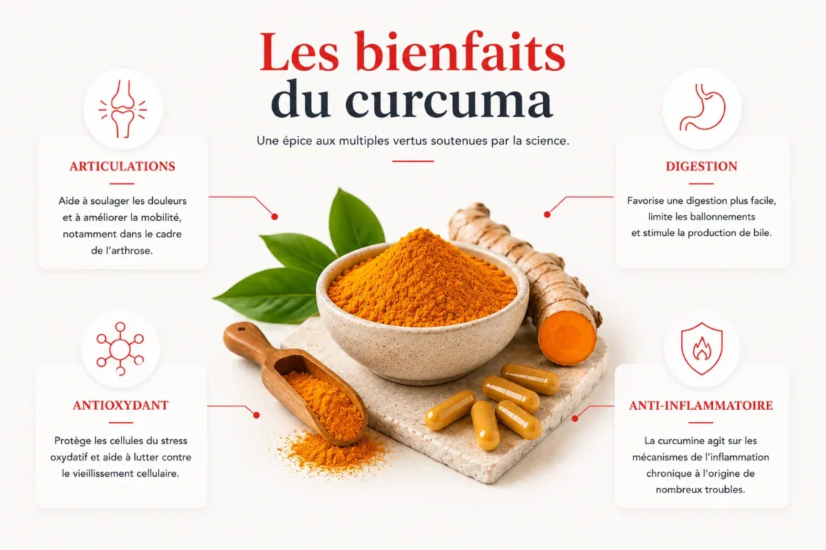 Racine et poudre de curcuma aux nombreux bienfaits pour l'organisme