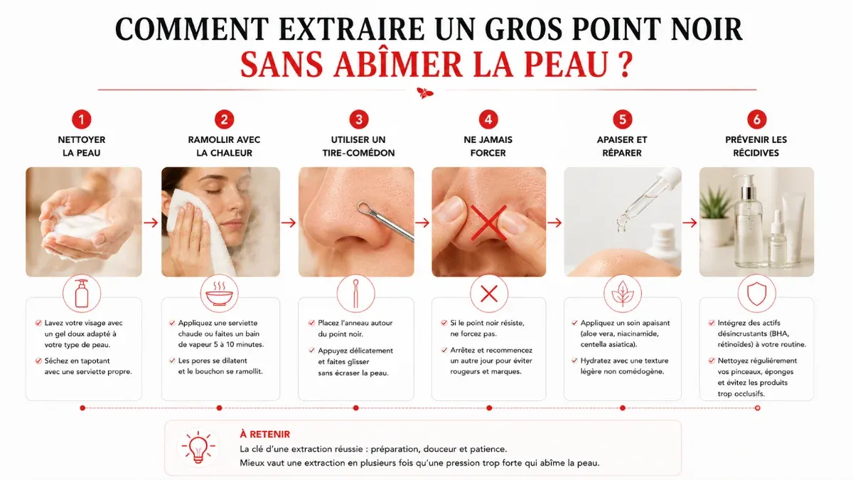 Extraction professionnelle des points noirs chez une esthéticienne