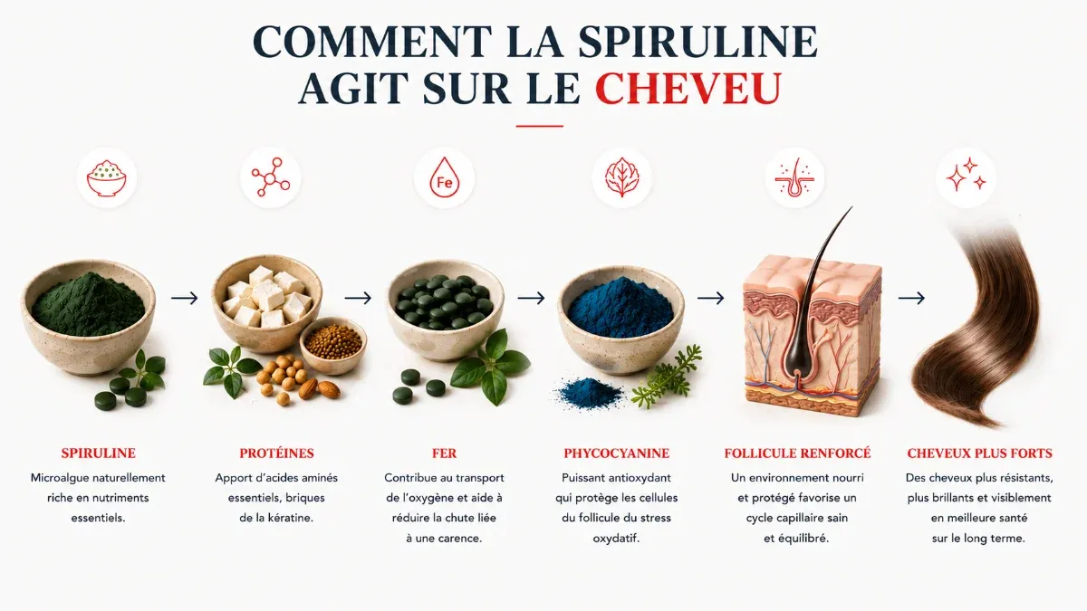 Spiruline utilisée en cure pour des cheveux fragilisés