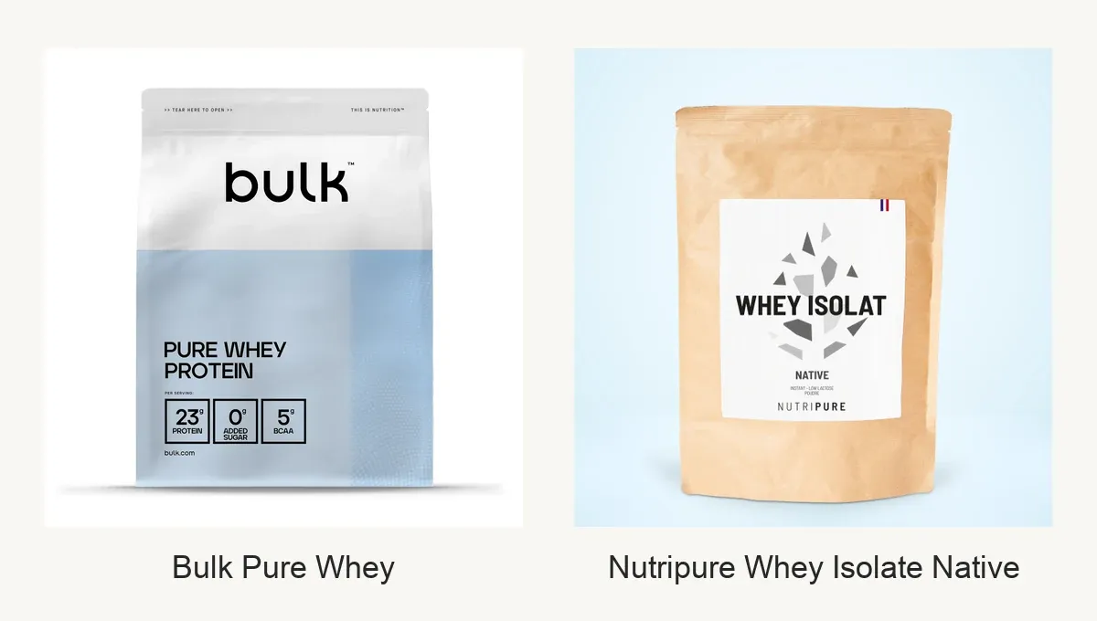 Comparatif visuel Bulk Pure Whey et Nutripure Whey Isolate Native