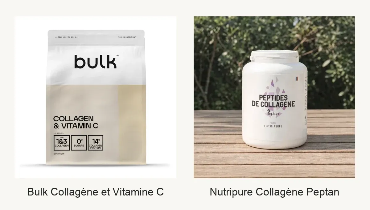 Comparatif visuel Bulk Collagène et Vitamine C et Nutripure Collagène Peptan