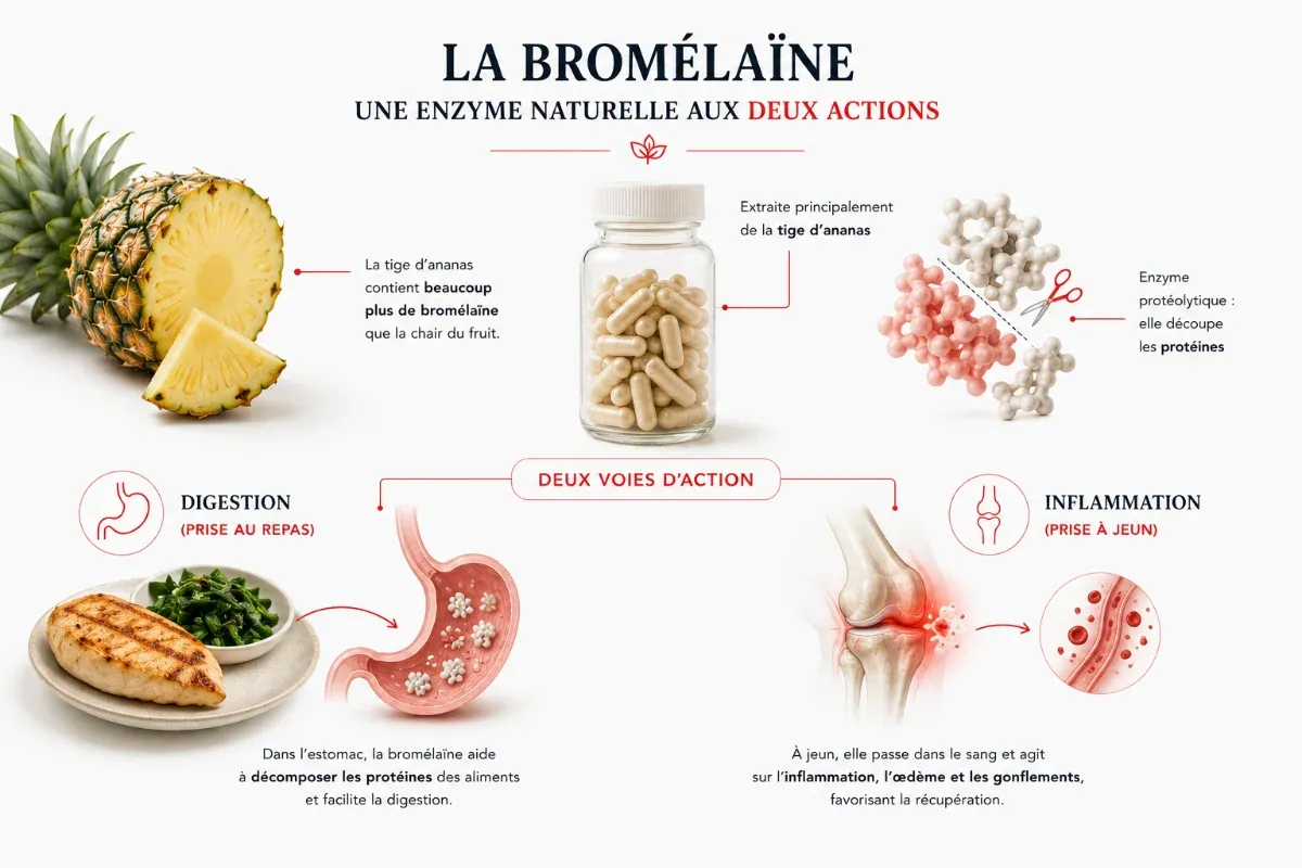 Bromelaine anti-inflammatoire qui reduit l'oedeme apres une operation ou un traumatisme