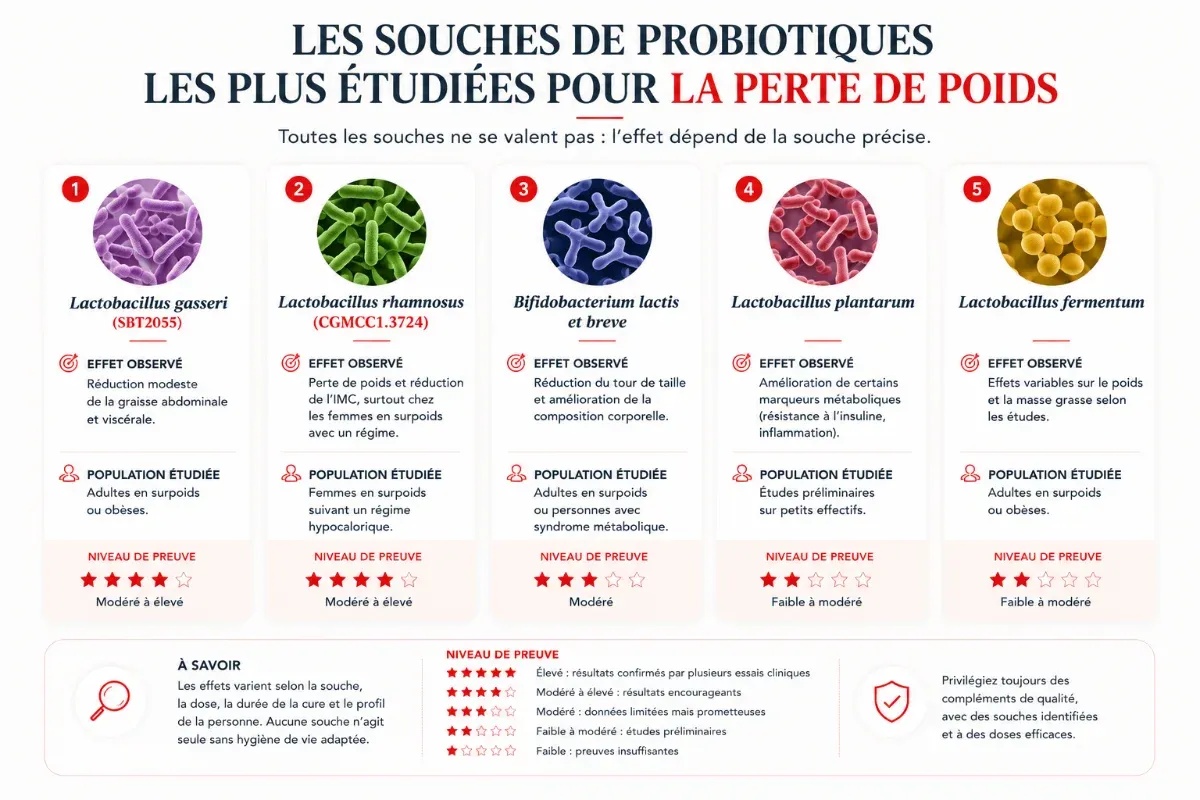 Souches de probiotiques etudiees pour la perte de poids comme Lactobacillus gasseri