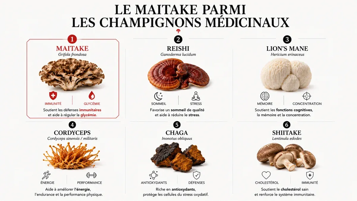 Infographie : Maitake posologie : dose, forme et moment