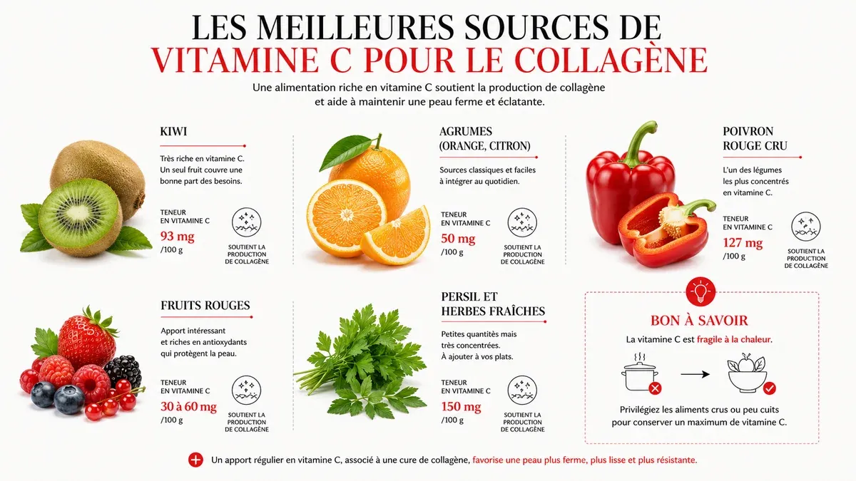 Infographie : Les sources alimentaires de vitamine C pour le collagène