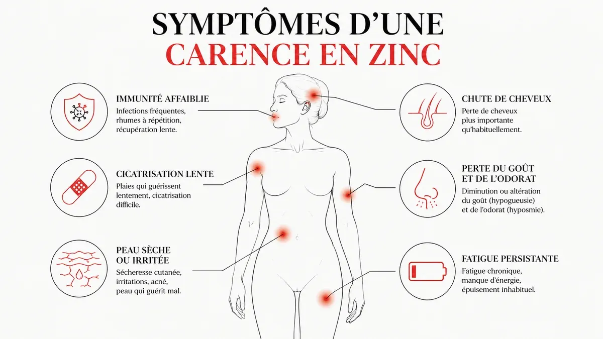 Infographie : Carence en zinc, peau, cheveux et ongles