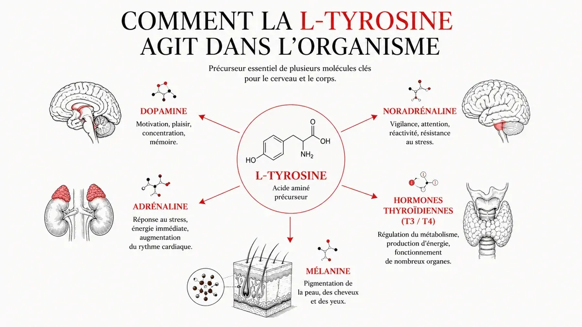 Infographie : Les bienfaits de la L-tyrosine sur la concentration et le stress