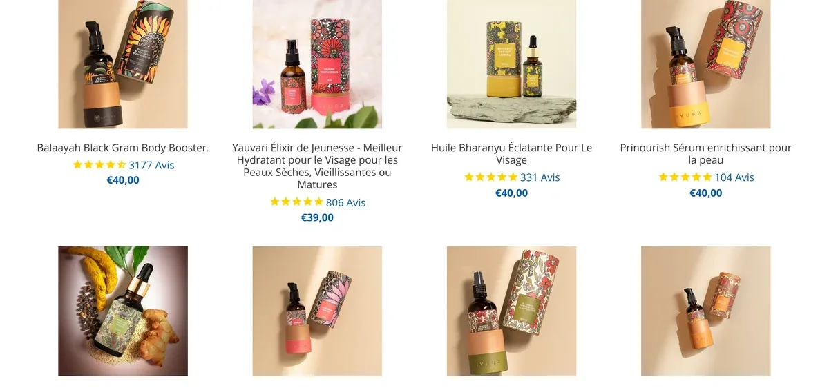 Prix à l'unité des huiles iYURA The Ayurveda Experience autour de 38 à 40 euros