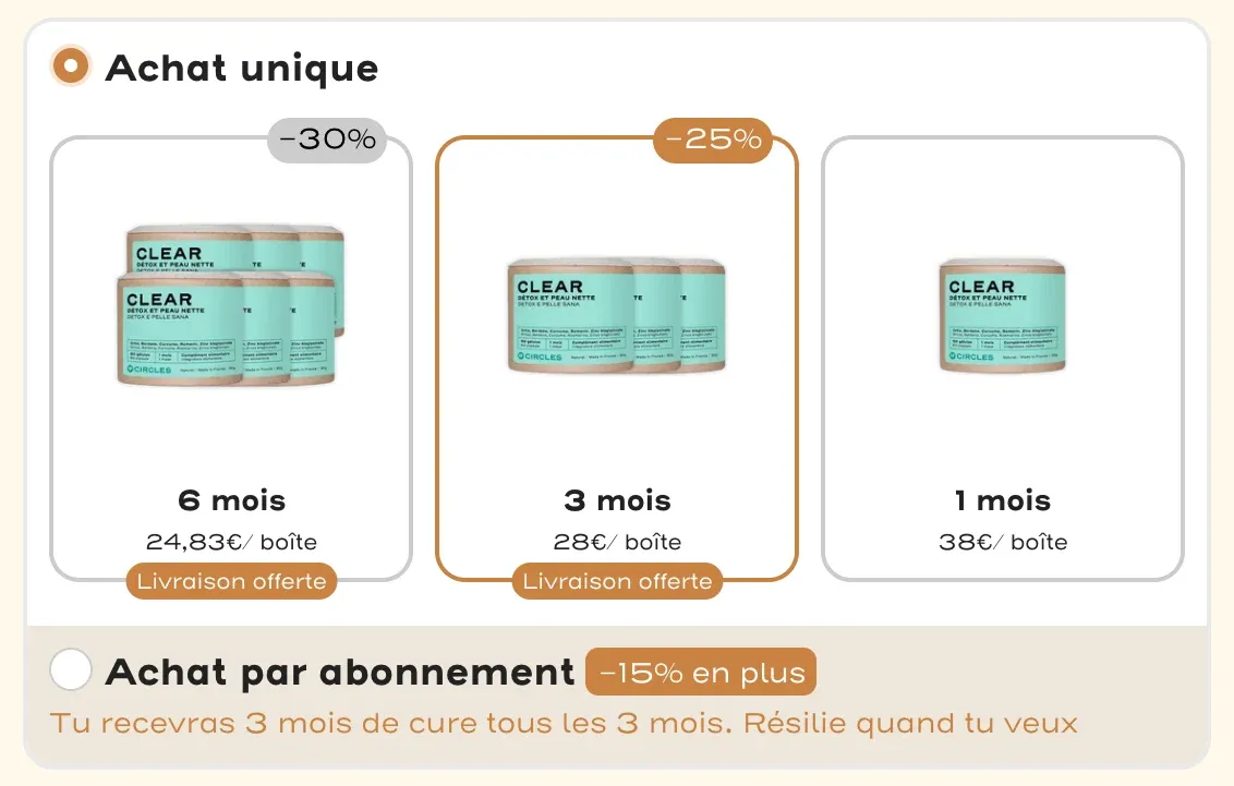Formats et abonnement de la cure CLEAR de Circles
