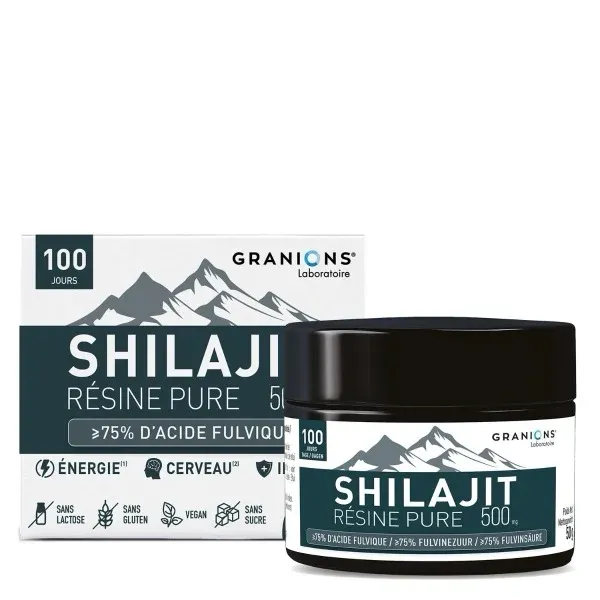 Résine pure de Shilajit de Granions dans son pot