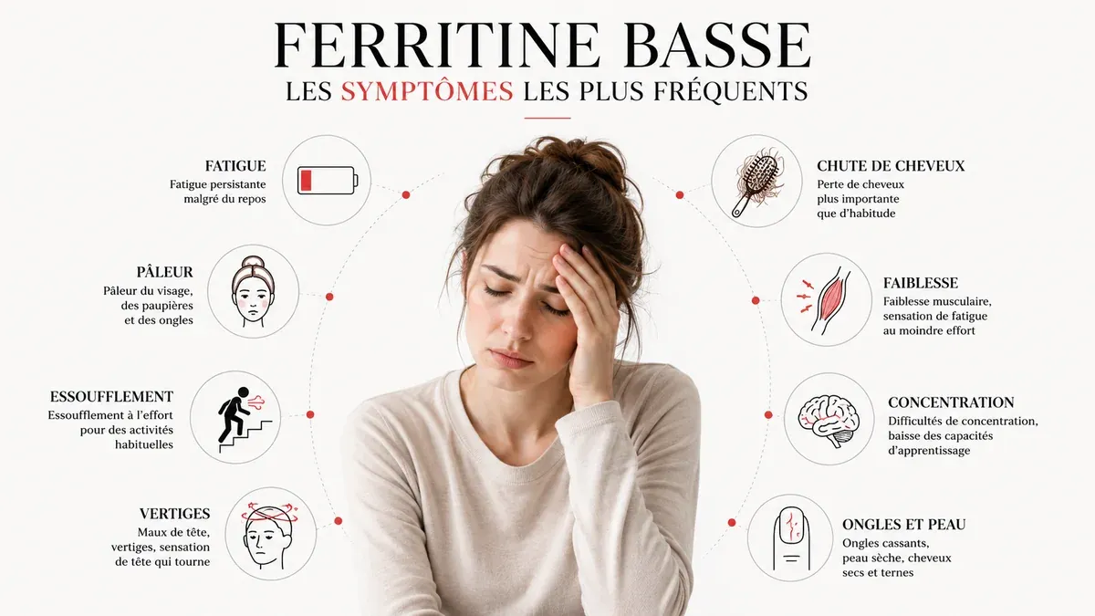 Infographie : Les symptômes d'une ferritine basse, même sans anémie