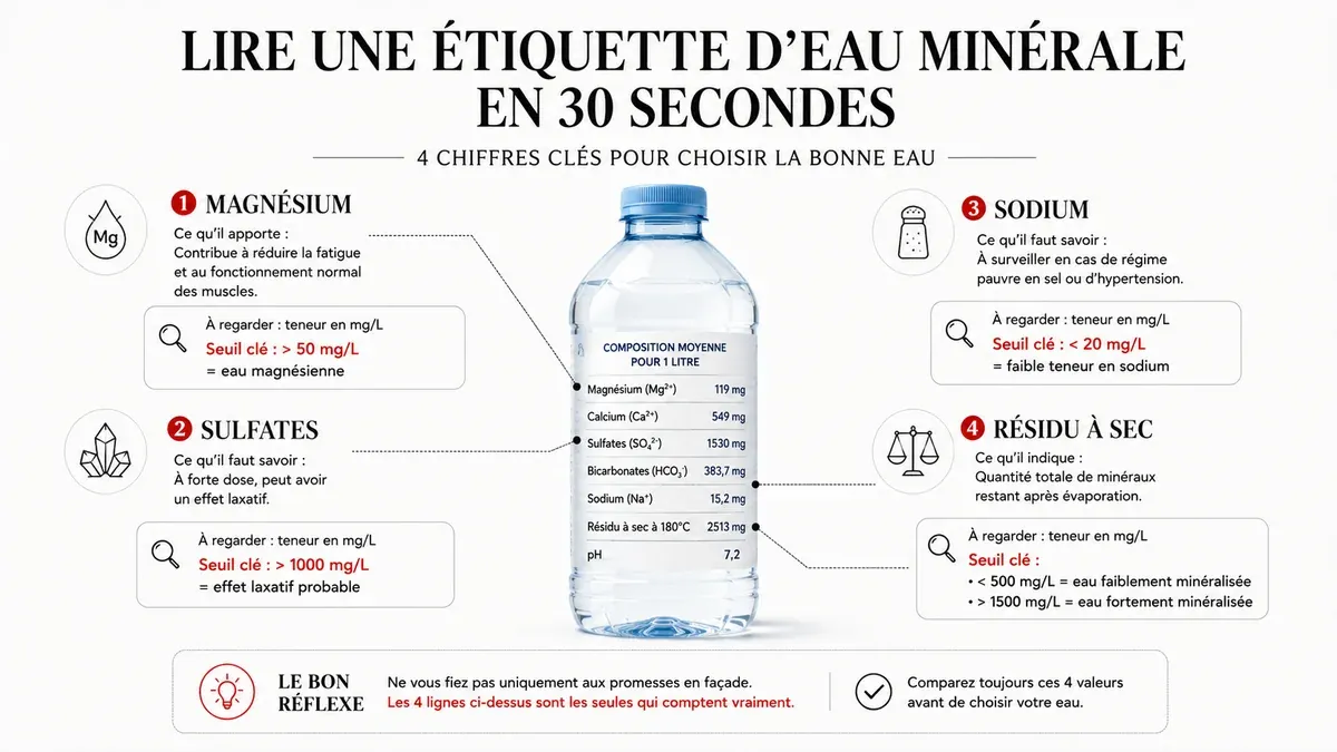 Infographie : Lire une étiquette d'eau minérale en trente secondes