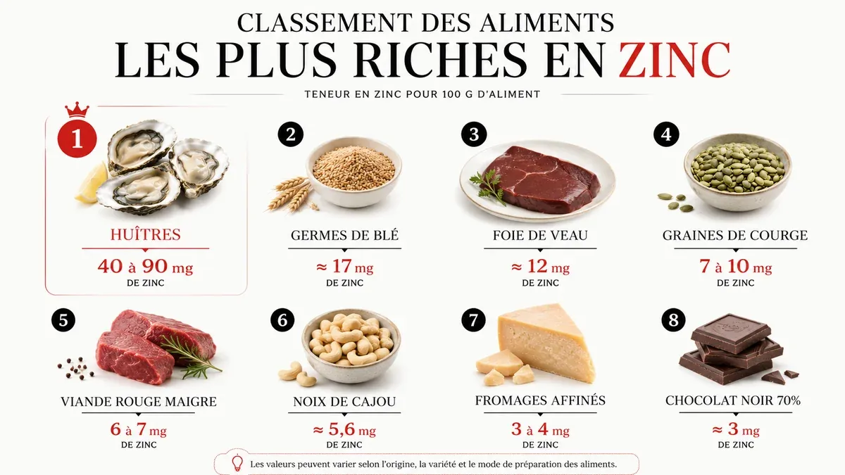 Infographie : Les huîtres, l'aliment le plus riche en zinc