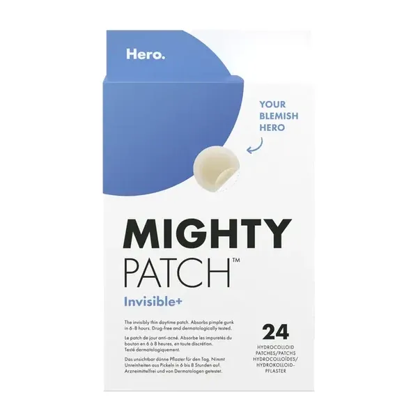 La boîte du Mighty Patch Invisible+ de Hero, dont la box contient un sachet de 6 patchs