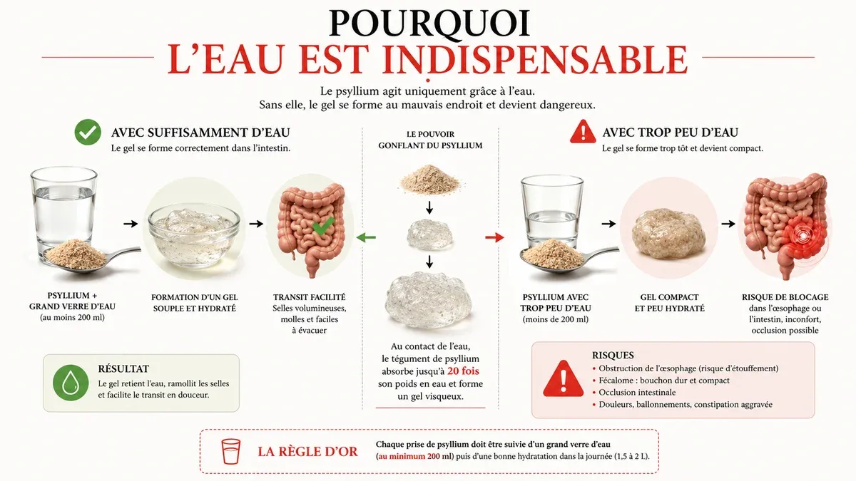 Infographie : pourquoi l'eau est indispensable avec le psyllium