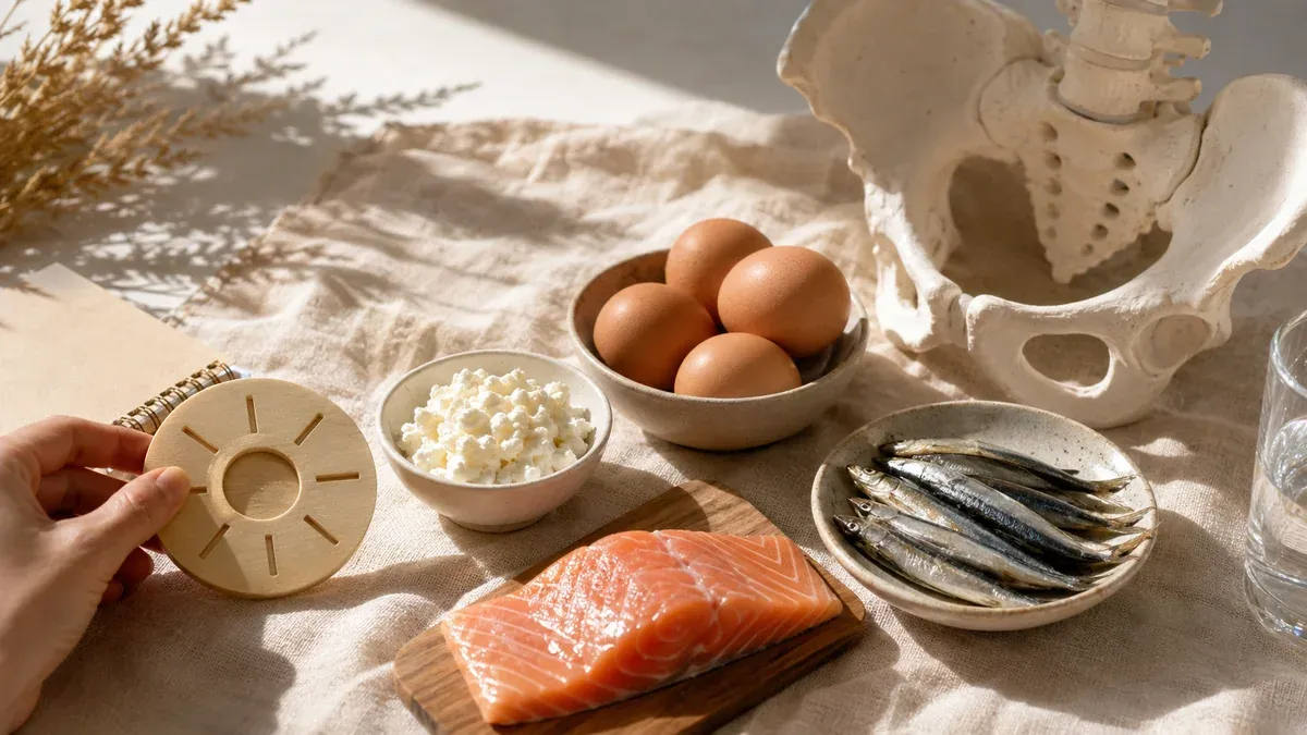 Aliments et objets liés au dosage de la vitamine D, pour l'article sur la carence en vitamine D