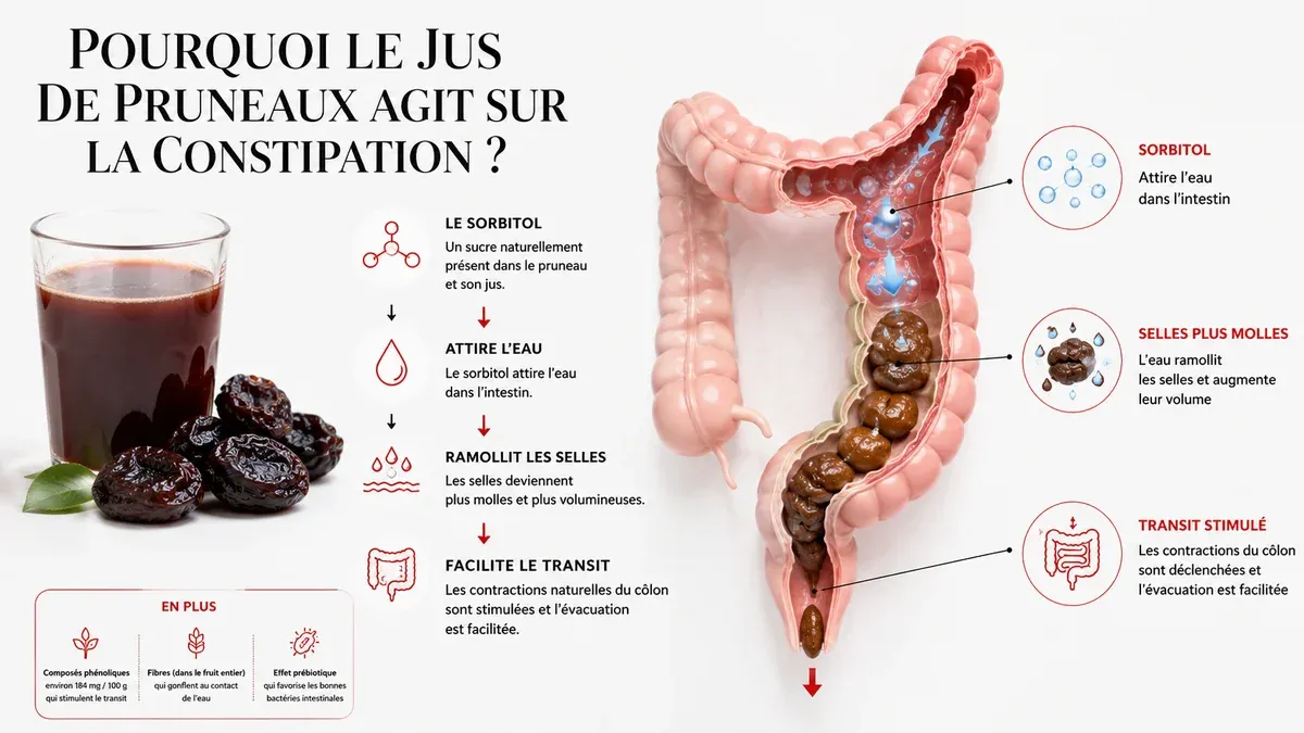 Infographie : Pourquoi le jus de pruneaux agit sur la constipation