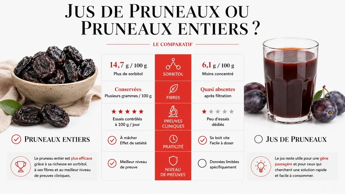 Infographie : Jus de pruneaux ou pruneaux entiers, lequel est le plus efficace