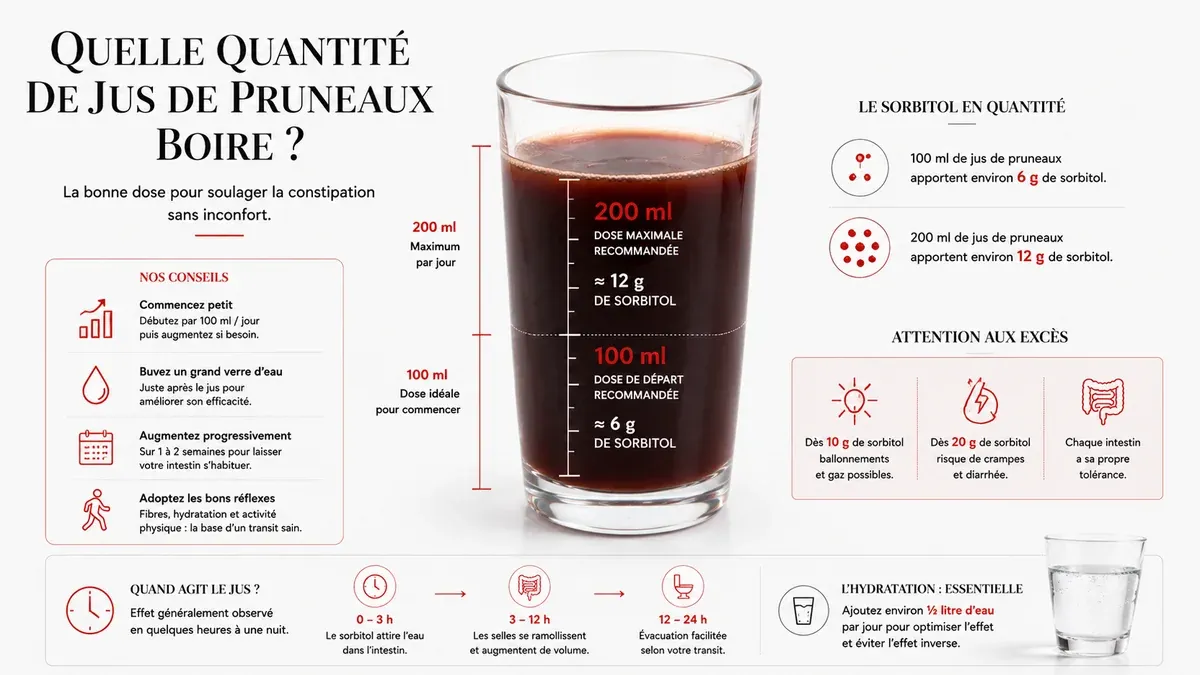 Infographie : Quelle quantité de jus de pruneaux boire