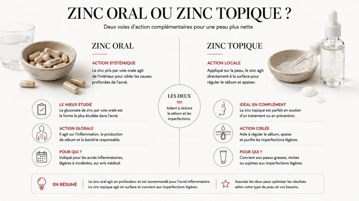 Infographie : Zinc oral ou zinc topique pour la peau