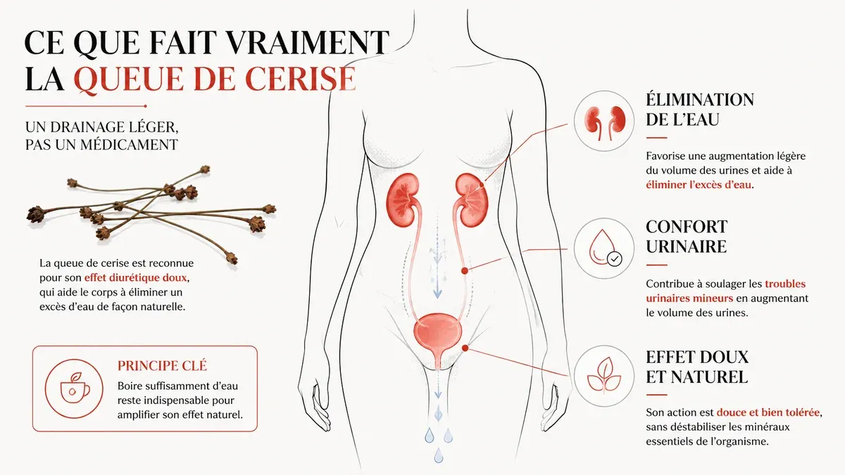 Infographie : Comment la queue de cerise agit sur la rétention d'eau