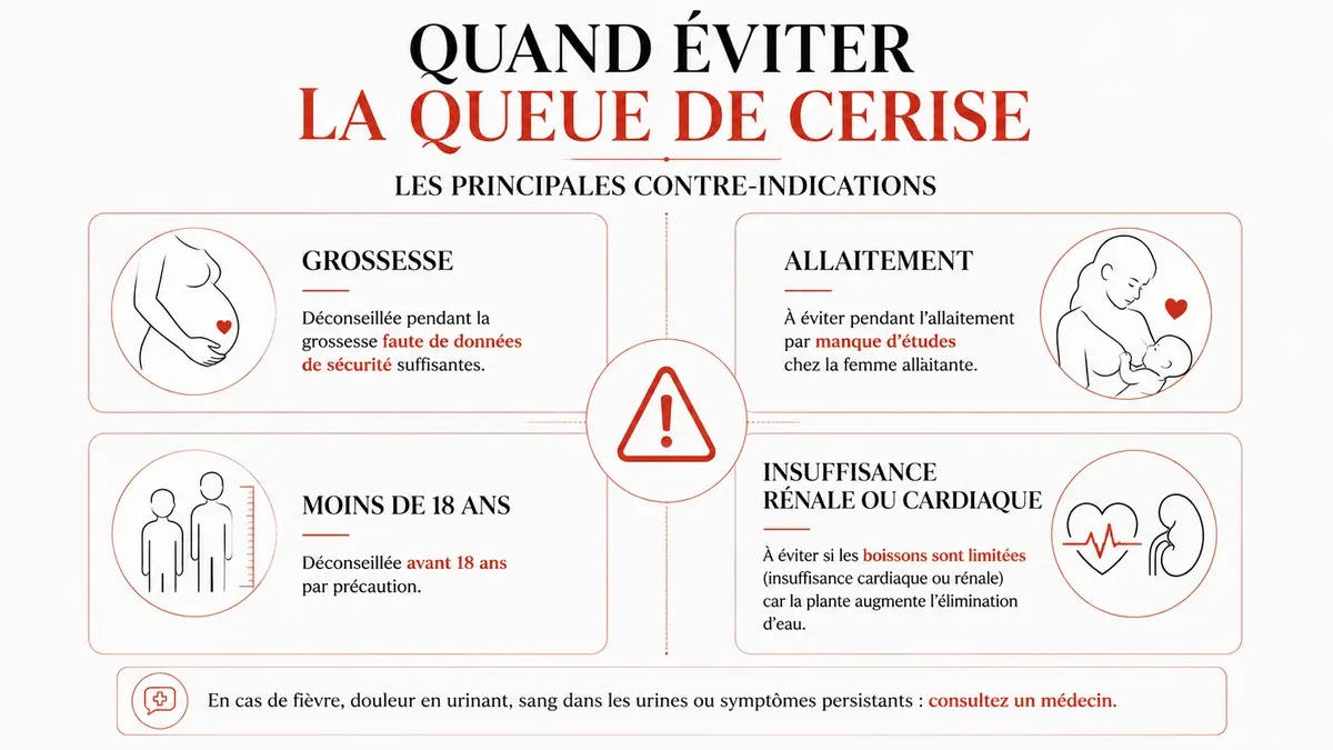Infographie : Contre-indications et précautions de la queue de cerise