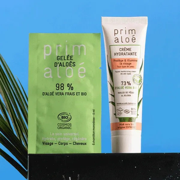 Crème Visage Hydratante Illuminatrice Prim Aloé by Beliflor et gelée d'aloès