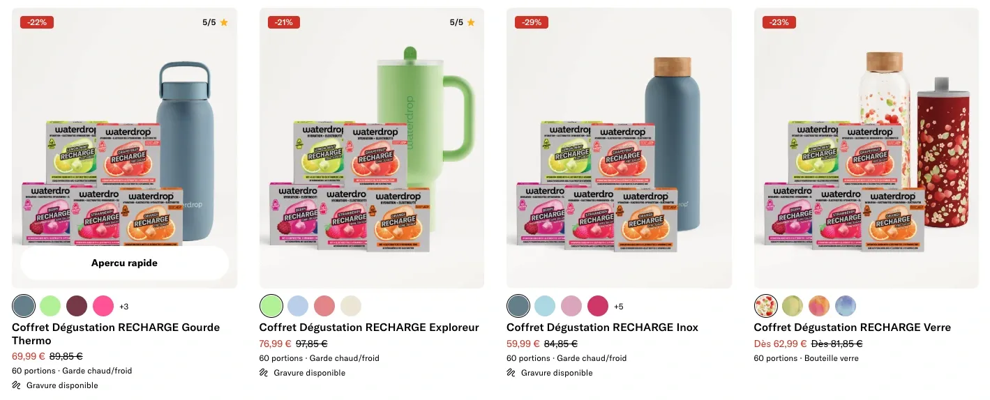 Coffrets Waterdrop Microlyte Recharge avec gourde ou bouteille, de 52,99 € à 76,99 €
