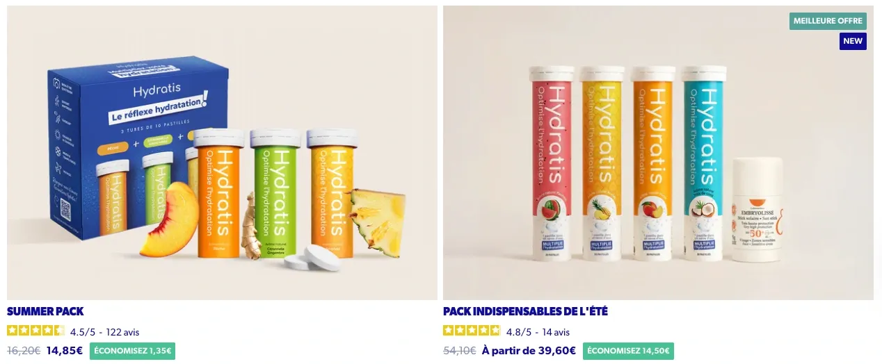 Packs Hydratis : Summer Pack à 14,85 € et Pack Indispensables de l'été dès 39,60 €