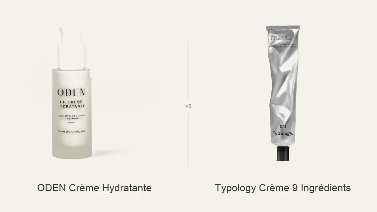 Comparatif visuel entre la Crème Hydratante ODEN et la Crème visage à 9 ingrédients Typology