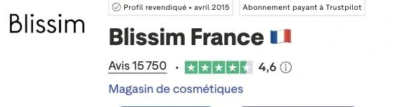 Fiche Trustpilot Blissim notée 4,6 sur 5 pour 15 750 avis