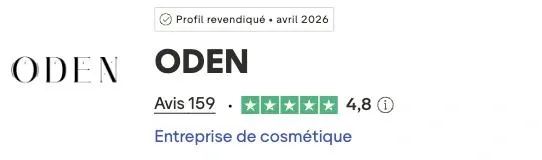 Note Trustpilot d'ODEN : 4,8 sur 5 sur 159 avis