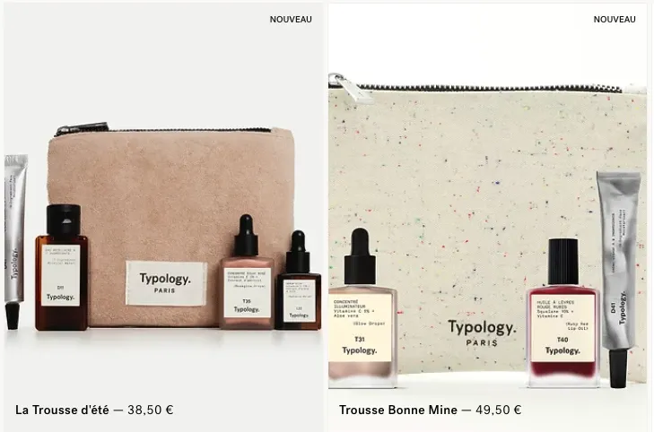 Coffrets Typology La Trousse d'été et Trousse Bonne Mine avec leurs prix