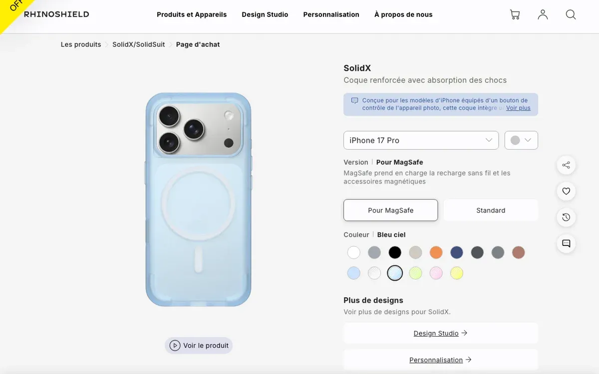 Interface de personnalisation Rhinoshield (Design Studio)