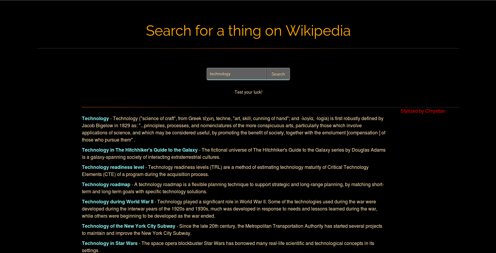 Wikipedia search WebApp