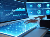 Business professional using simple gestures to orchestrate complex data flows in a minimalist futuristic control room, illustrating the power of no-code business intelligence automation