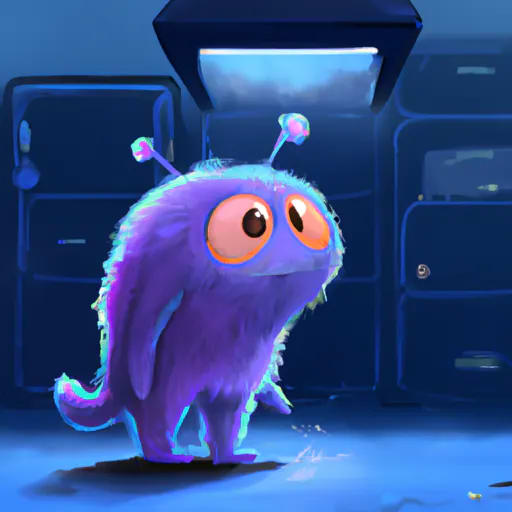 Fuzzy purple monster in blue room, ai generated
