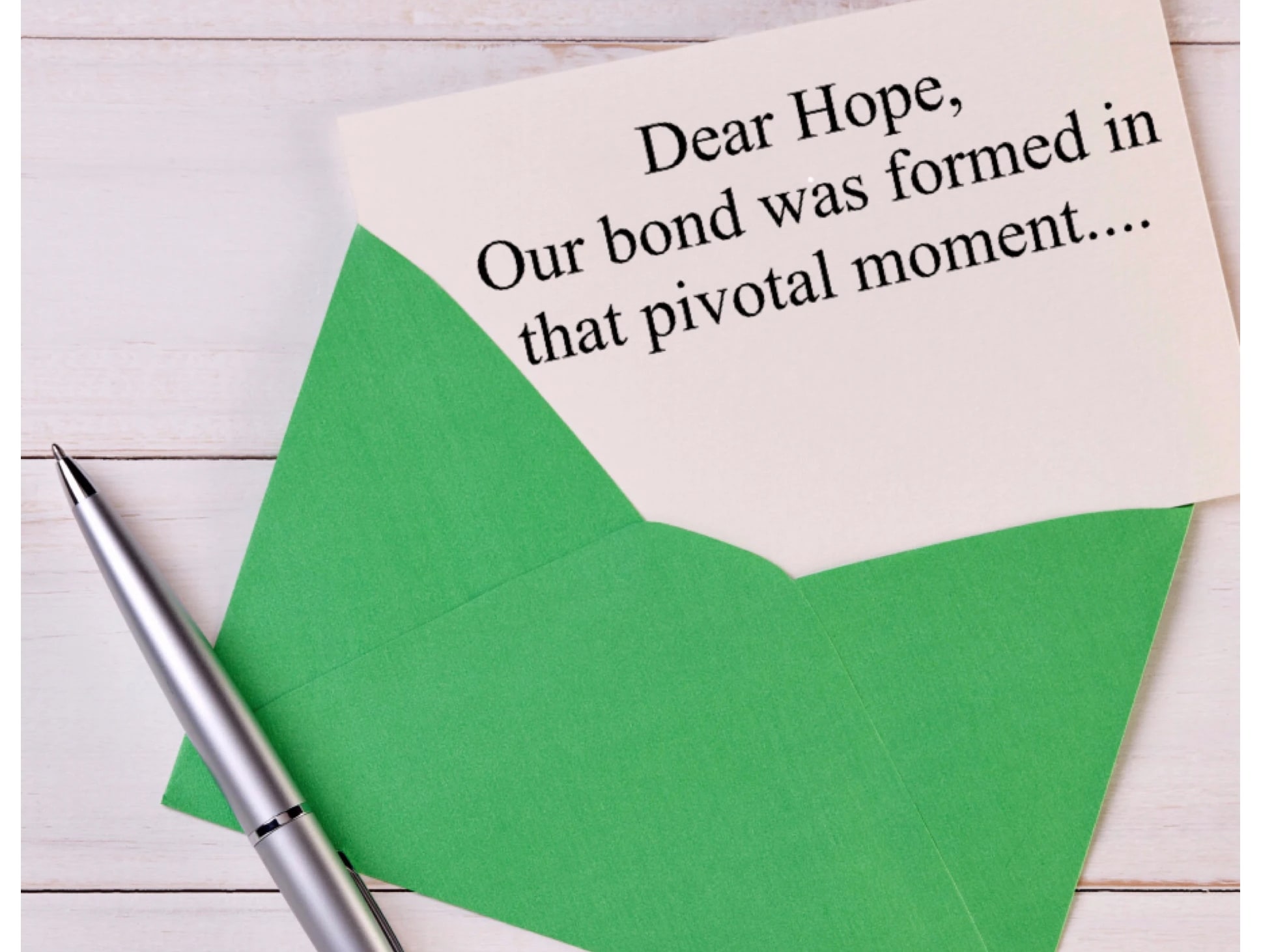 A green envelope containing a letter to hope.