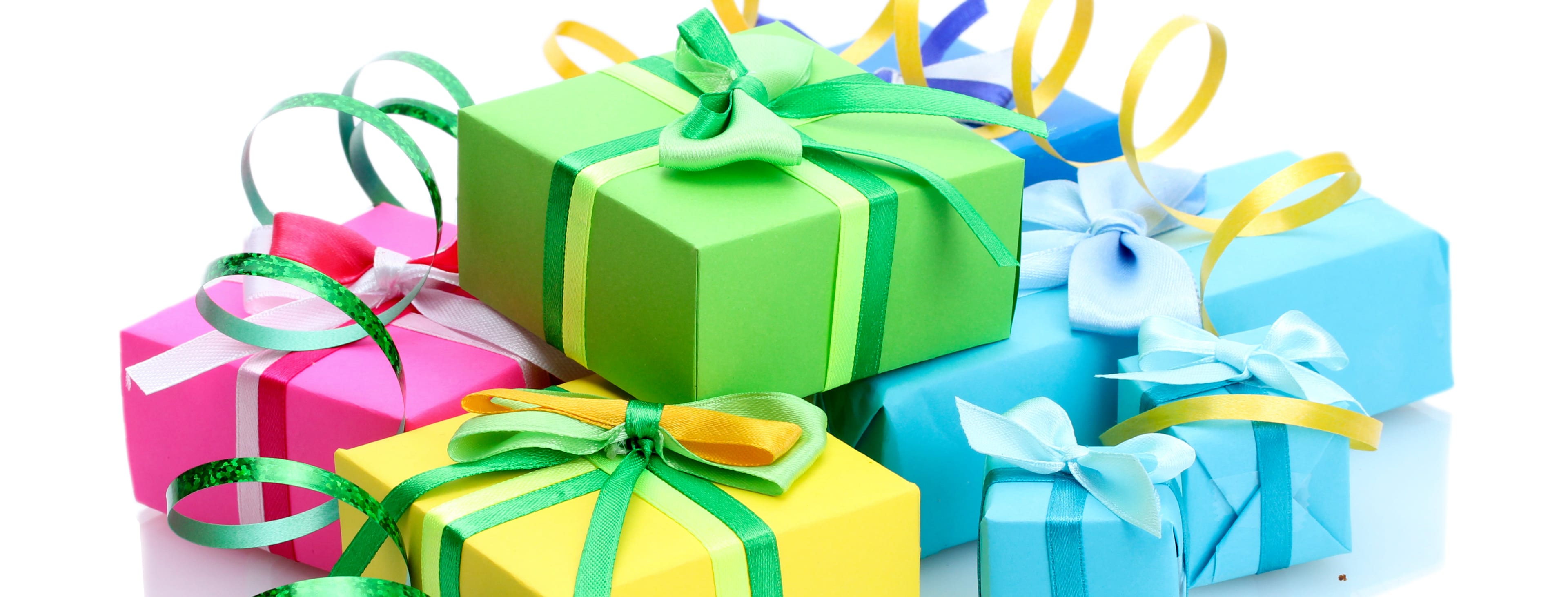 Pile of brightly colored wrapped boxes