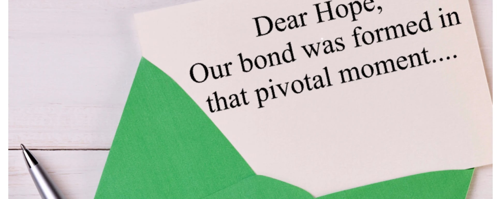 A green envelope containing a letter to hope.
