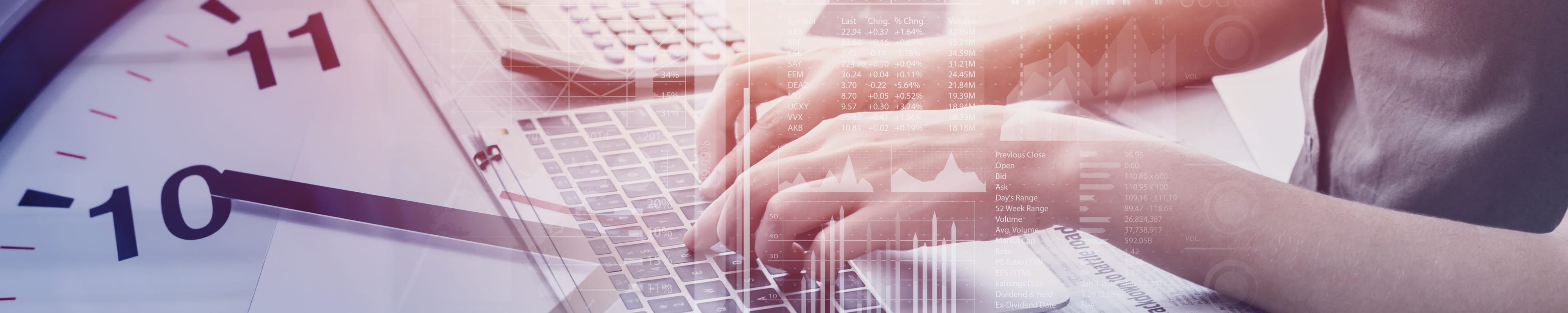 woman typing on laptop computer overlaid with clock image