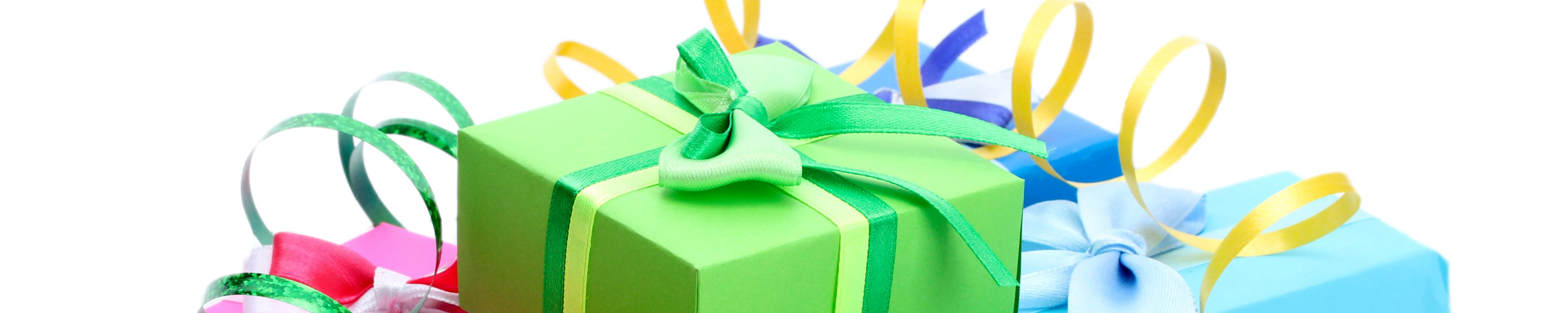 Pile of brightly colored wrapped boxes