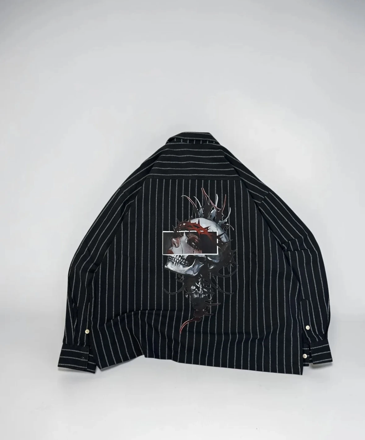 Reworked Crowned Skull Black Pinstripe Shirt - View 1