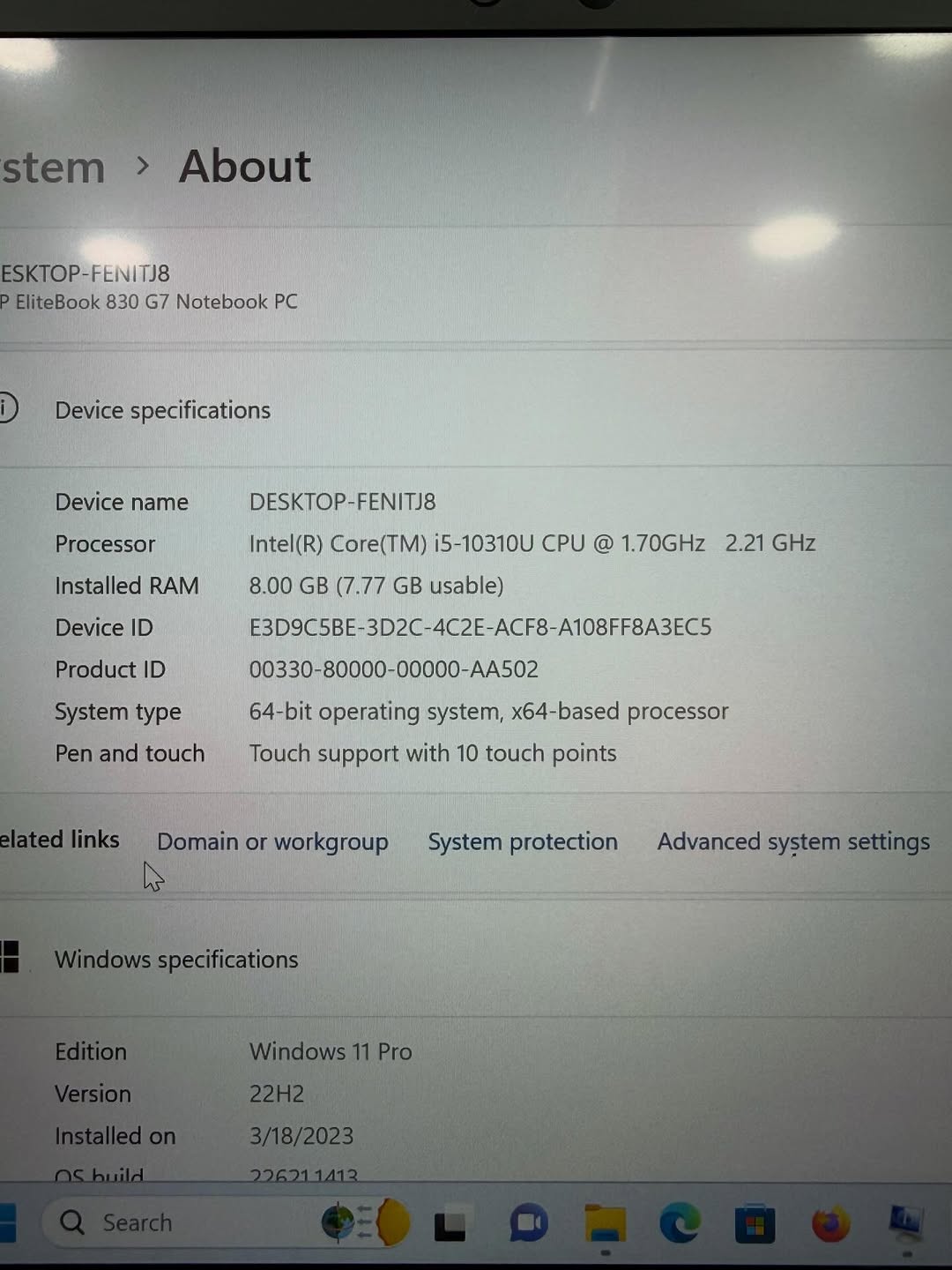 HP EliteBook 830 G7 – Intel Core i5 (10th Gen) | 8GB RAM | 256GB SSD | 13.3" Full HD touchscreen| Windows 11 Pro