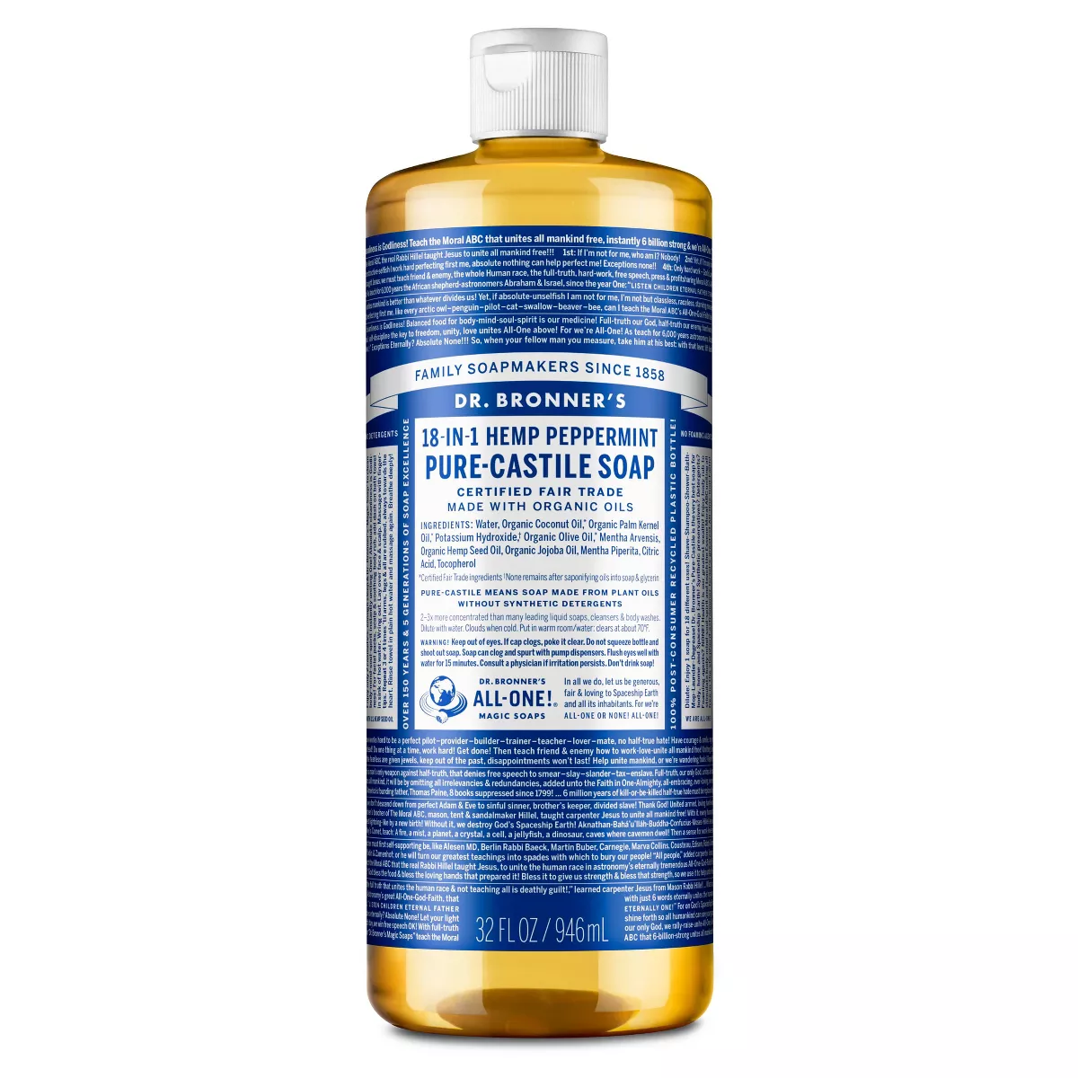 produit-DR. BRONNER'S -Savon liquide Menthe poivrée au chanvre et Castille Pur Végétal 18 en 1