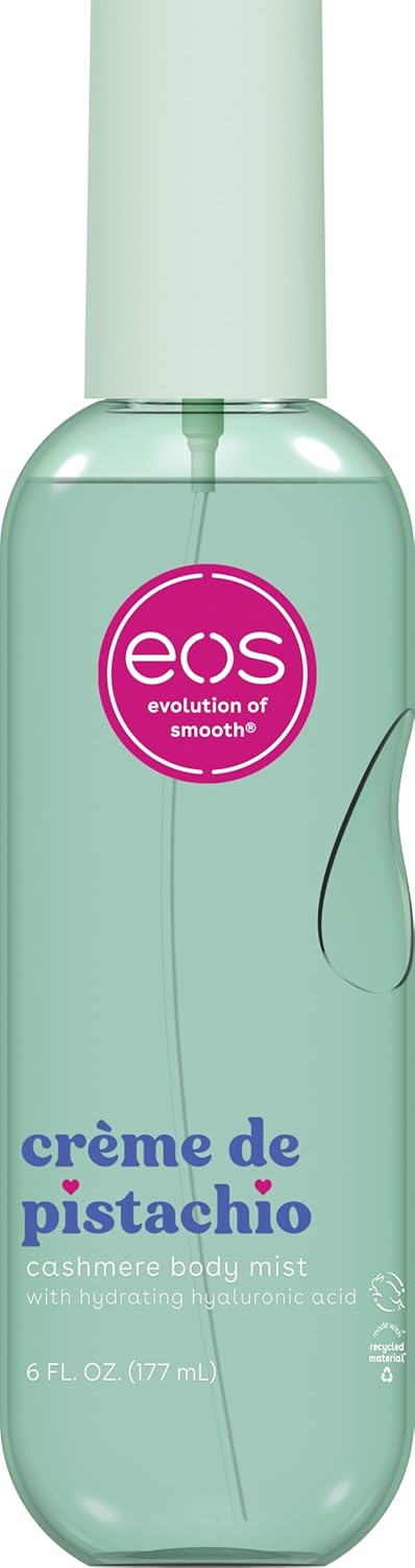 produit-eos -crème de pistachio cashmere body mist|brume parfumée hydratante corps & cheveux 